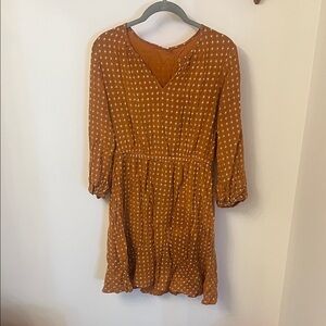 Women's Rust Polka Dot Long Sleeve Dress